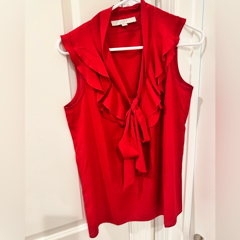 LOFT Women's Red Ruffle Sleeveless Top Size Small
